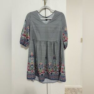 Emery Rose Striped Floral Baby Doll Mini Dress NWT Sz S